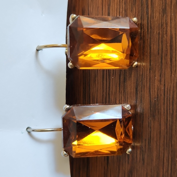 Jewelry - Radiant Cut,  Amber Color Earrings, Approximately 14.22 Carats